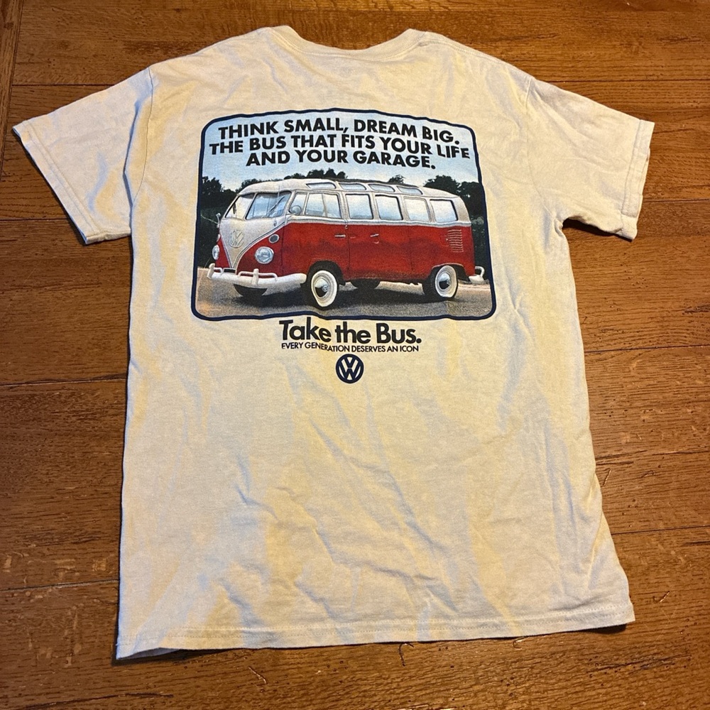 Cream T-Shirt with VW Red Bus Design